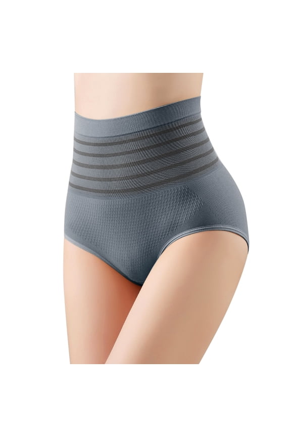 Tummy Control Shapewear Shorts, Women'S High Waisted Belly Stripes Bump Color Lifting Shaping Panties Blue