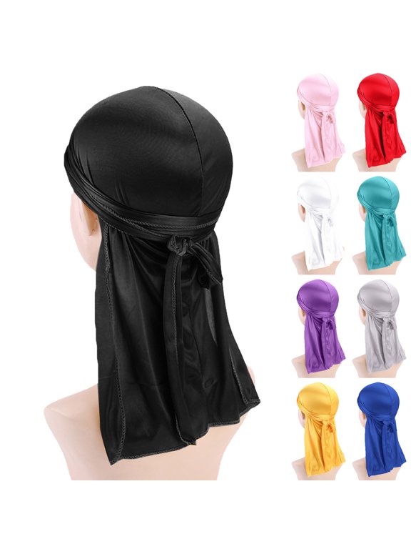 Unisex Satin Durag Long Tail Headscarf Bandana Cap Head Wrap Wave Hat for Men and Women