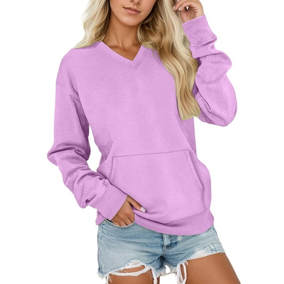 Aihuaihua V Neck Sweatshirt Women Pullover Sweatshirt Women Pocket Cute Comfort Sweatshirts No Hood Oversized Y2K Fall Outfits Soft Winter Clothes 2025