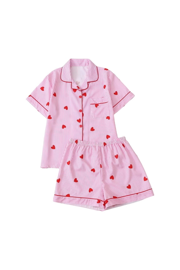 Valentines Day Pajamas Women 2 Piece Pink Bow Heart Pajamas Women Cute Matching Valentine Pjs Shorts Pajama Sets 2026
