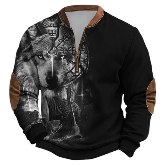 Aihuaihua Vikings Sweatshirt for Men Thermal Thick Quarter Zip Long Sleeve Pullover Tops Style