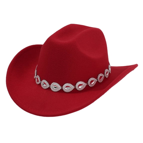 Aihuaihua Western Cowboy Hat For Men And Women Style With Metal Drops Net Design Chain For Parties And Fashion Events