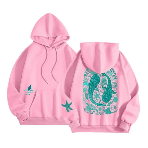 Aihuaihua Whale Ocean Hoodie Shark Hoodie for Women Preppy Oversized Graphic Long Sleeve Pullover Top Y2K Sweatshirt wiht Pocket