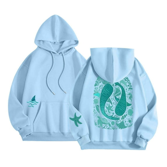 Aihuaihua Whale Ocean Hoodie Shark Hoodie for Women Preppy Oversized Graphic Long Sleeve Pullover Top Y2K Sweatshirt wiht Pocket
