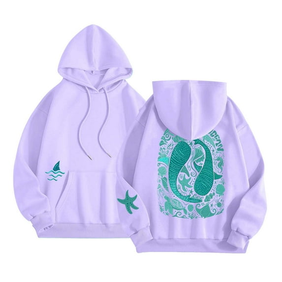 Aihuaihua Whale Ocean Hoodie Shark Hoodie for Women Preppy Oversized Graphic Long Sleeve Pullover Top Y2K Sweatshirt wiht Pocket