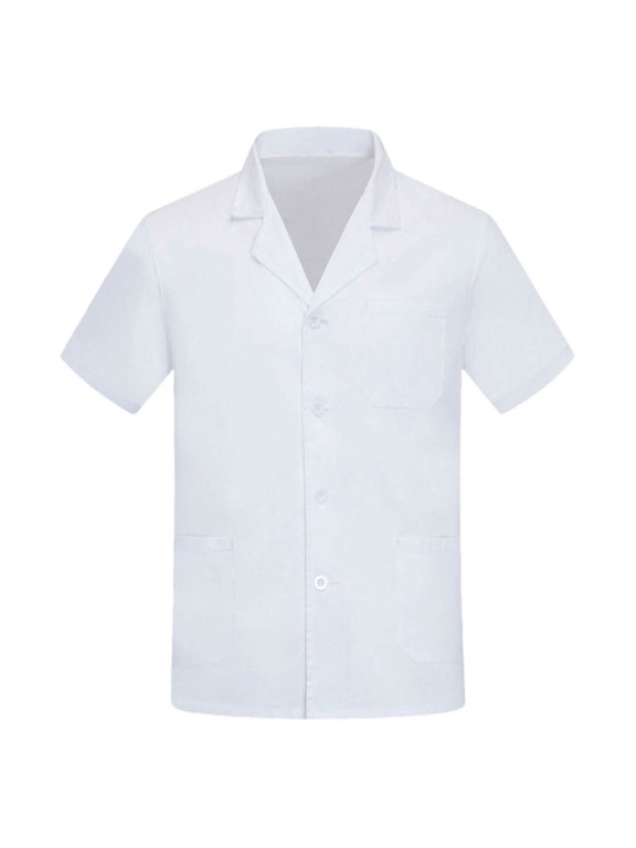 White Lab Coat for Men, Short Sleeve Notched Lapel Doctor Coat with Button Front and Pockets, Halloween Dress Up Workwear for Adults