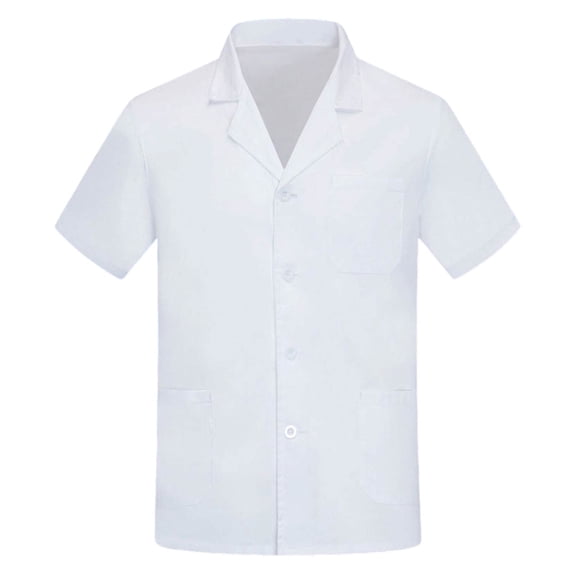 Aihuaihua White Lab Coat for Men, Short Sleeve Notched Lapel Doctor Coat with Button Front and Pockets, Halloween Dress Up Workwear for Adults