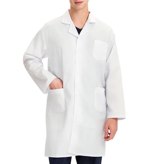 Aihuaihua White Lab Coat for Men and Women, Adult Doctor Coat with Hook and Loop Front Closure, Two Pockets, Long Sleeve Medical Uniform