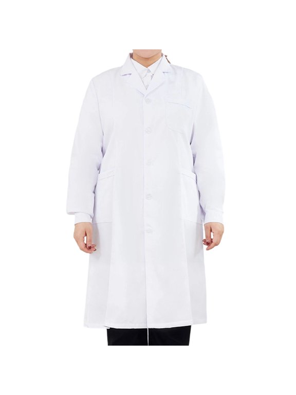 White Lab Coat for Women Plus Size, Long Sleeve Doctor Coat with Pockets, Loose Fit Uniform for Student, Nurse and Laboratory Work