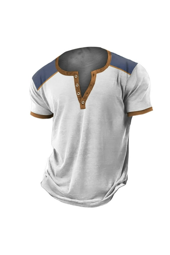 White T-Shirts for Men Henley Short Sleeve Plus Size Solid Everyday Top Basic Clothes for Men White S