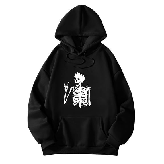 Aihuaihua Women Halloween Skeleton Hoodie Pullover Cozy Oversized Sweatshirt Casual Loose Fit Hooded Top Black