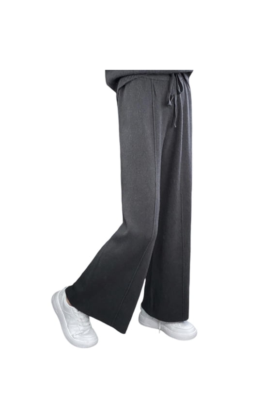 Women MerinoWool Pants Wide Leg Pants Knitted Trousers Loose Basic Soft Warm Pants Grey XXL