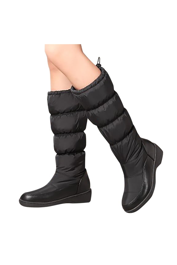 Women'S Thick Sole Knee High Snow Bootsï¼Waterproof Lined Elastic Band Warm Mid Calf Boots -On Comfortable Outdoor Anti- Boots