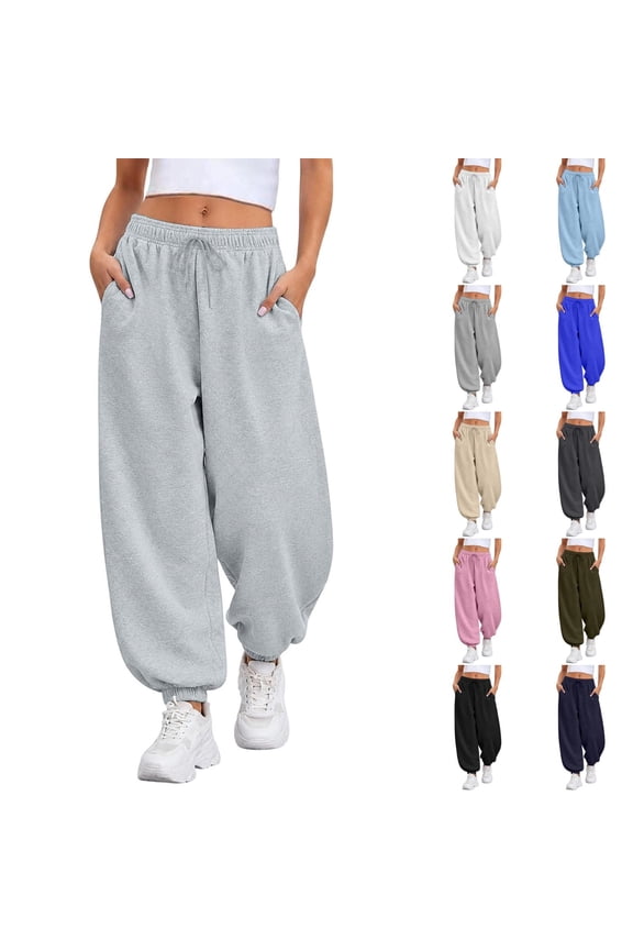 Women's Balloon Sweatpants Baggy Sweatpants Lantern Trousers Elastic Waist Workout Joggers Cinch Bottom Lounge Barrel Pants Light Gray XXL