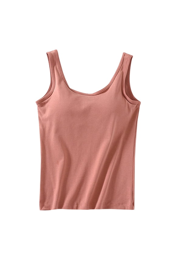 Women's Built-In Bra Tank Top 2024 Summer Casual Crew Neck Sleeveless Camisole Padded Support Workout Athletic Top
