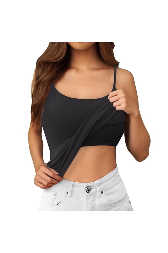 Women's Built-In Bra Tank Top Casual Crew Neck Sleeveless Summer Athletic Workout Camisole Plus Size Padded Top