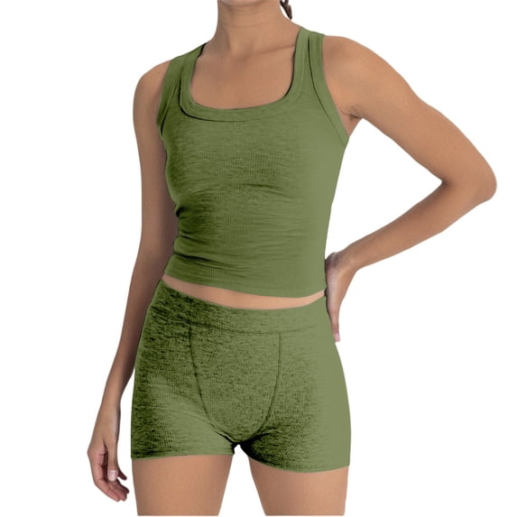 Aihuaihua Women's Casual Solid Color Slim Fit Tank Top and High Waist Shorts Two Piece Summer Outfit