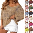 thumbnail image 1 of Aihuaihua Women's Crochet Cover Up Tops Summer 3/4 Sleeve Hollow Out Off Shoulder Sweater Shirts Beach Swimsuit Coverup Beige M, 1 of 5