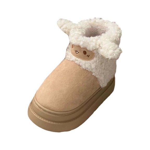 Aihuaihua Women's Cute Sheep Fuzzy Snow Boots, Winter Suede Ankle Booties with Warm Plush Lining Non- Sole Outdoor