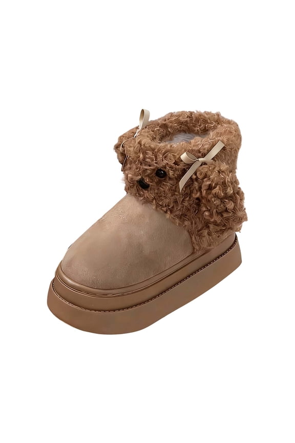 Women's Cute Sheep Fuzzy Snow Boots, Winter Suede Ankle Booties with Warm Plush Lining Non- Sole Outdoor