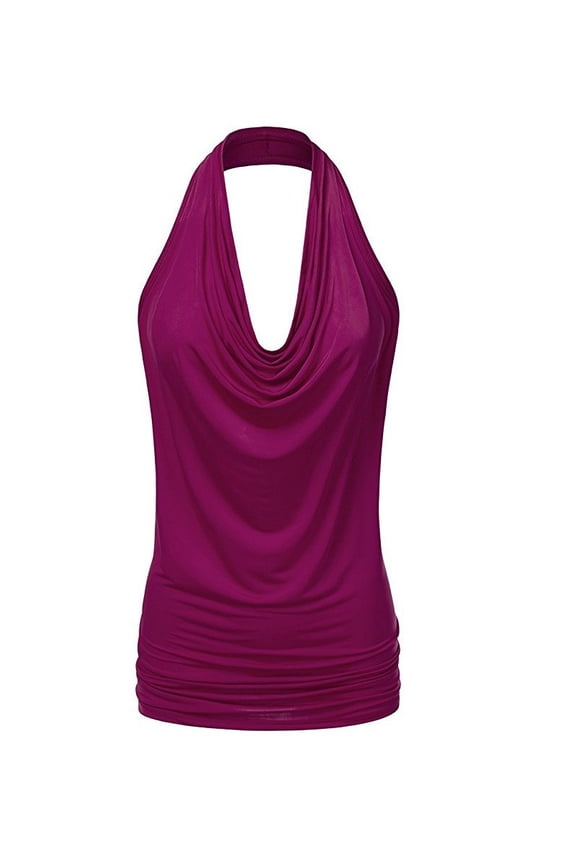 Women's Drape Cowl Neck Sleeveless Backless Tank Blouse Casual Vest Top
