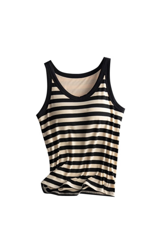 Women's Fashion Striped Suspenders Vest with Built-in Chest Pads for Versatile Layering