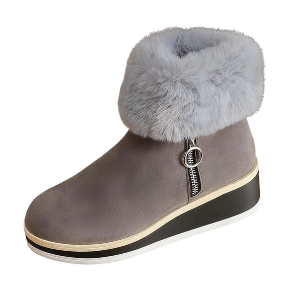 Aihuaihua Women's Fleece Lined Fashion Boots Autumn Winter Short Wedge Heeled Waterproof Thick Sole Shoes for Work Office Business Casual, Suede Booties for Girls Snow Boots Anti Slip 2025 Fasion