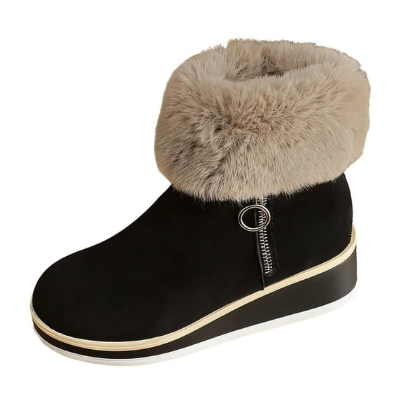 Aihuaihua Women's Fleece Lined Fashion Boots Autumn Winter Short Wedge Heeled Waterproof Thick Sole Shoes for Work Office Business Casual, Suede Booties for Girls Snow Boots Anti Slip 2025 Fasion