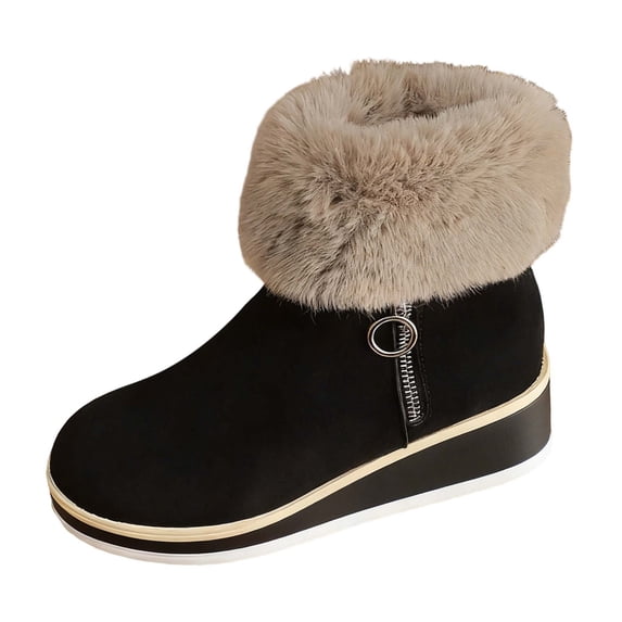 Aihuaihua Women's Lined Fashion Boots Autumn Winter Short Wedge Heeled Waterproof Thick Sole Shoes for Work Office Business Casual, Suede Booties for Girls Snow Boots Anti 2025 Fasion