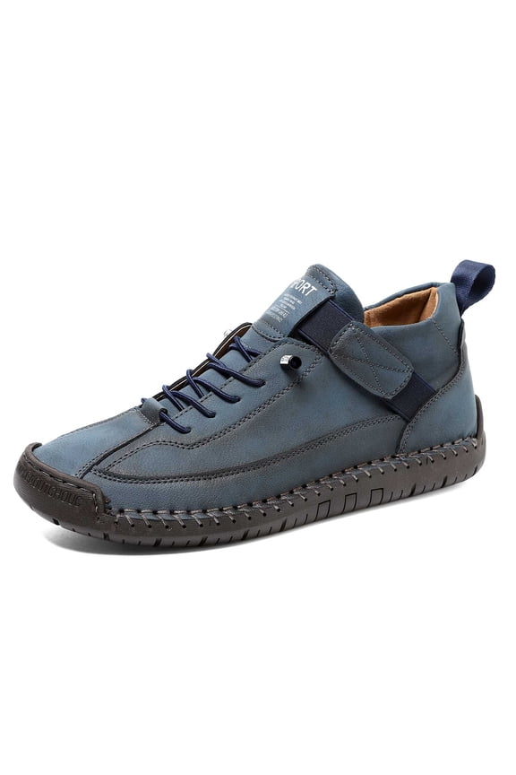 Women's Handmade Leather Orthopedic Comfy Shoes, Unsex Casual Walking Loafers with Wide Toe Box for Everyday Hiking and Driving, New Adjustable Lightweight Boots Blue