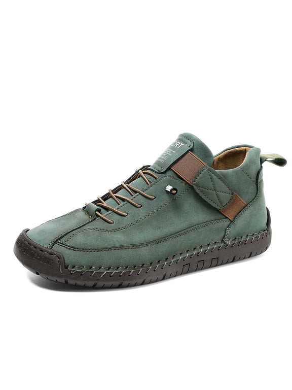 Women's Handmade Leather Orthopedic Comfy Shoes, Unsex Casual Walking Loafers with Wide Toe Box for Everyday Hiking and Driving, New Adjustable Lightweight Boots Army Green