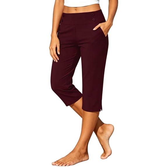 Aihuaihua Women's High Waisted Straight Leg Capri Pants Stretch Lightweight Trousers for Work Golf Casual Capri Leggings with Pockets