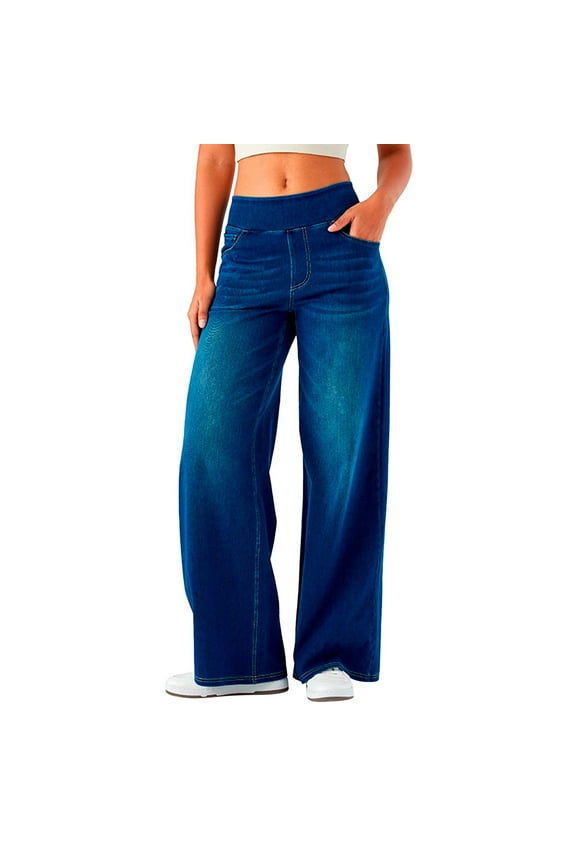 Women's Jeans, High Waisted Straight Straight Jeans, Fashion Baggy Leg Jeans, Elastic Waist Wide Women's Trousers Fall Clothes