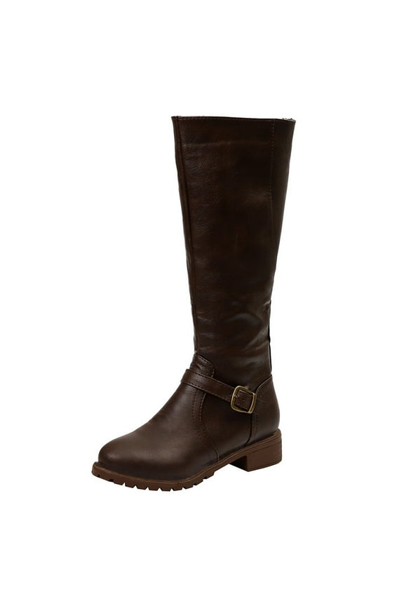 Women's Knee High Boots Block Heels with Side Zipper and Stretchy Elastic Panels Calf Tall Stretch Retro Low Heel Fall Boots Women