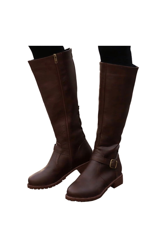 Women's Knee High Boots Block Heels with Side Zipper and Stretchy Elastic Panels Calf Tall Stretch Retro Low Heel Fall Boots Women