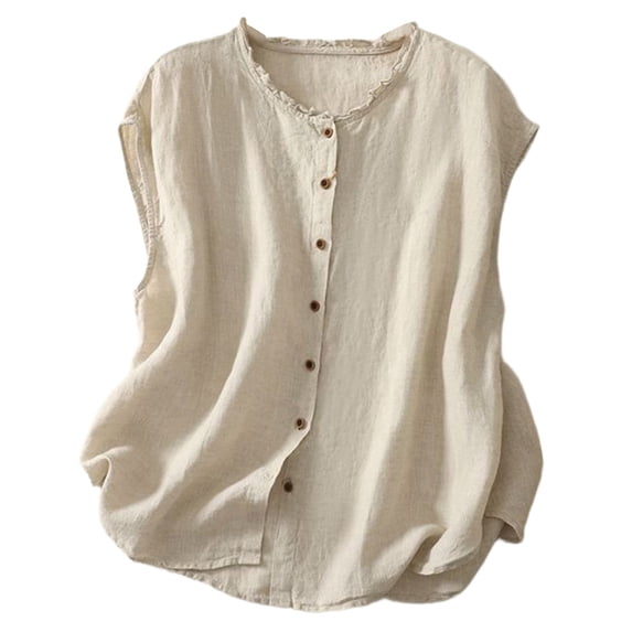 Aihuaihua Women's Linen Vest Summer Sleeveless Scoop Neck Waistcoat Lightweight Work Casual Button Down Blazer Vest Beige L