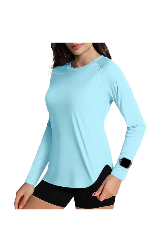 Women's Long Sleeve Shirts UPF 50+ Sun Protection Crew Neck Shirts for Hiking Fishing Workout Ice Slik Rash Guard