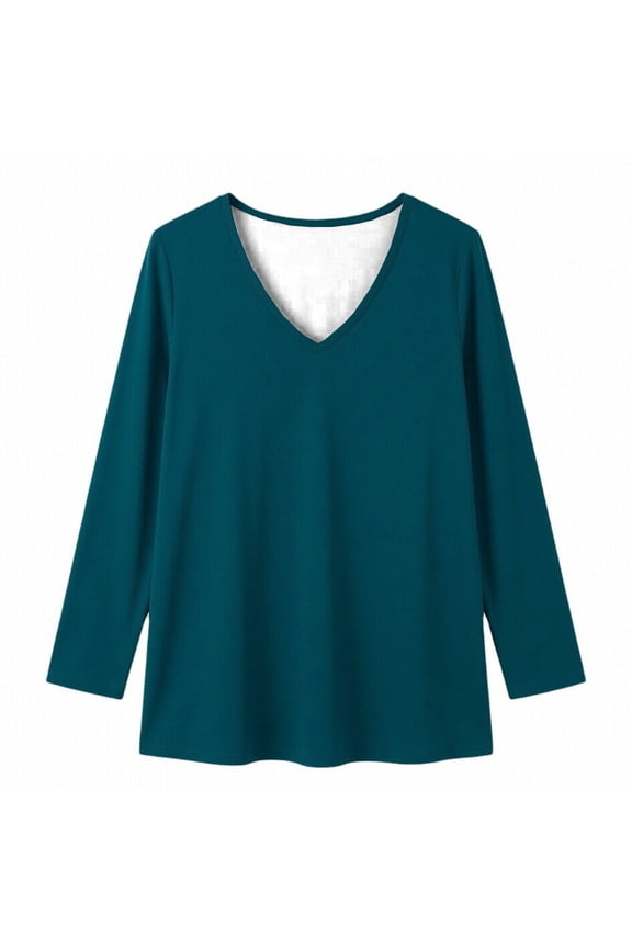 Women's Long Sleeve V-Neck T-Shirt Soft Comfy Trendy Casual Sleep Pajama Lounge Tops Dark Green M