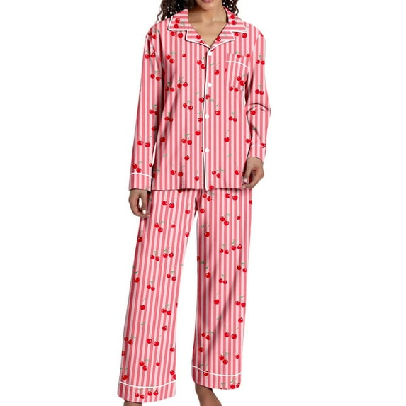 Aihuaihua Women's Pajama Sets Silky Satin Cute Pjs 2 Piece Loungewear Soft Long Sleeve Button up Ladies Sleepwear S-XXL S