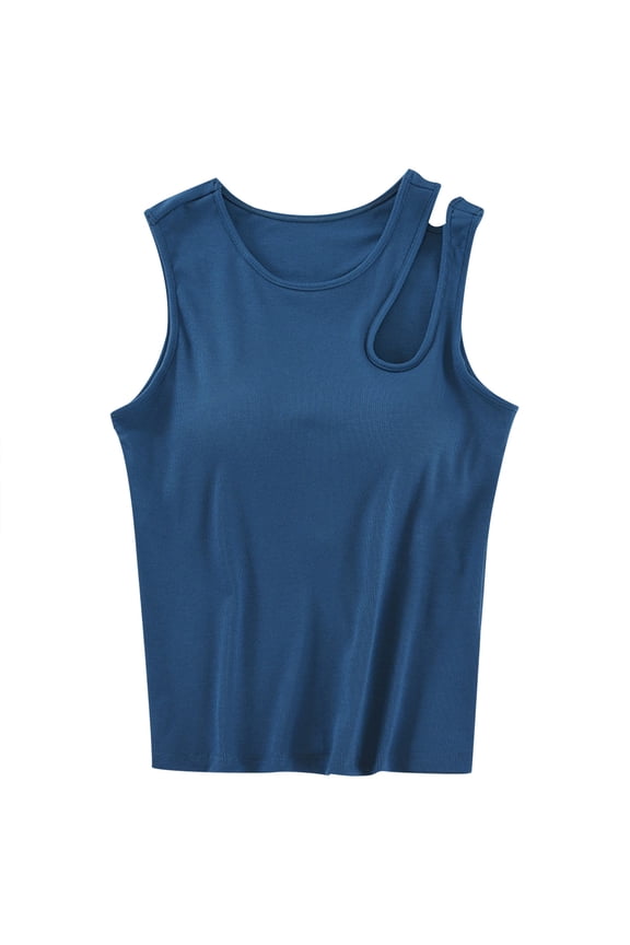Women's Ribbed Camisole Top with Built In Bra Racerback Design Sleeveless Solid Color Padded Garment and Wide Comfort Straps