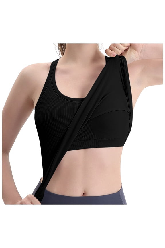 Women's Ribbed Racerback Tank Top Built-In Bra Support Seamless Yoga Workout Athletic Fitness Apparel