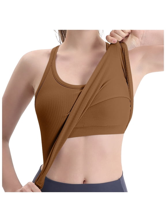 Women's Ribbed Racerback Tank Top Built-In Bra Support Seamless Yoga Workout Athletic Fitness Apparel