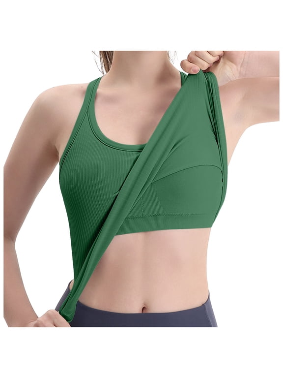 Women's Ribbed Racerback Tank Top Built-In Bra Support Seamless Yoga Workout Athletic Fitness Apparel