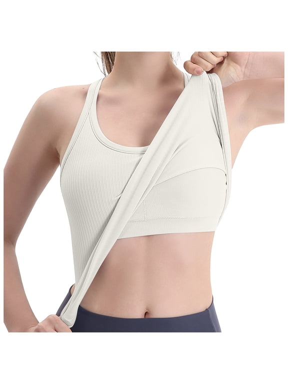 Women's Ribbed Racerback Tank Top Built-In Bra Support Seamless Yoga Workout Athletic Fitness Apparel