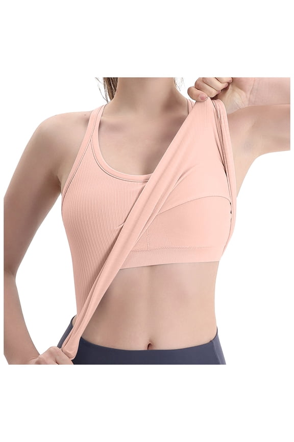 Women's Ribbed Racerback Tank Top Built-In Bra Support Seamless Yoga Workout Athletic Fitness Apparel