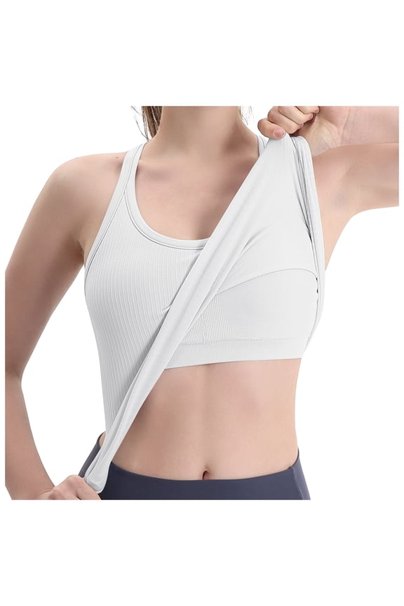 Women's Ribbed Racerback Tank Top Built-In Bra Support Seamless Yoga Workout Athletic Fitness Apparel