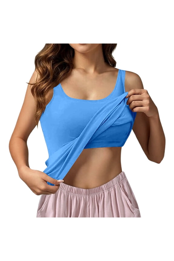 Women's Seamless Bralette Tank Top with Built-In Support Cups Comfortable Square Neck Sleeveless Undershirt