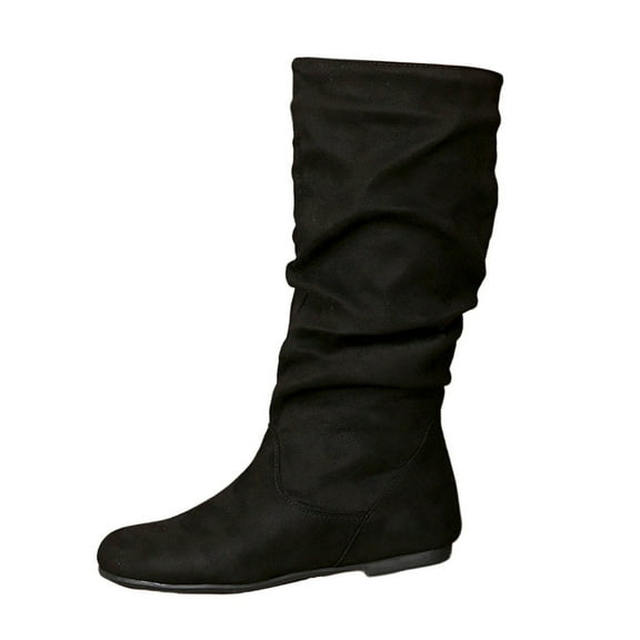 Aihuaihua Women's Soft Suede Low Heel Mid Calf Boots Comfortable Fall Outdoor Footwear with Side Zipper & Non- Sole Flat Boots,Slouch Boots for Women