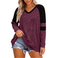 thumbnail image 1 of Aihuaihua Women's V Neck Striped Sleeve Loose Fit Long Sleeve Tunic (Red,XXXXL), 1 of 7