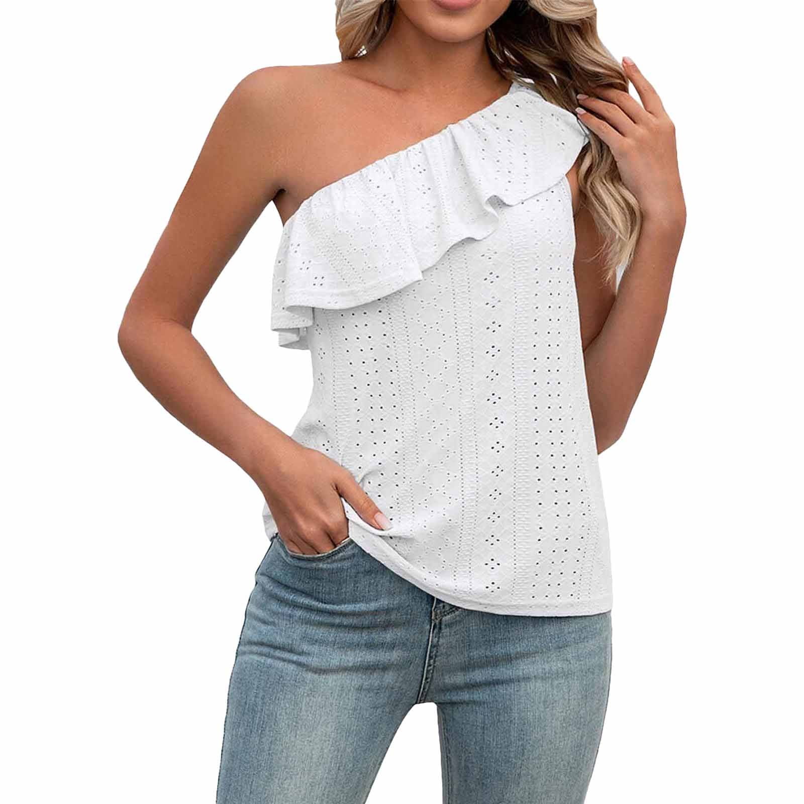 Aihuaihua Women's Versatile Summer Off-Shoulder Tank Top with Ruffle ...